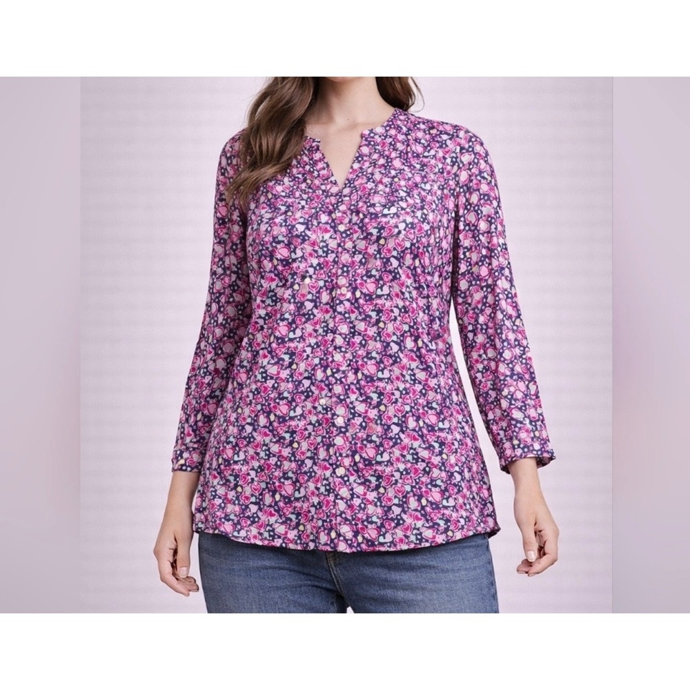 Lilly Pulitzer Elsa Top Women Medium Pink Heart Print Silk Blouse